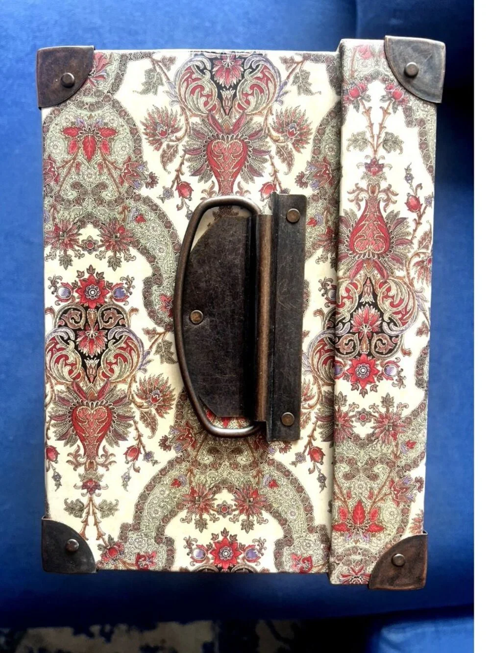 RAYMOND WAITES Storage Box Medallion Metal Handles Corners Designer Home Decor